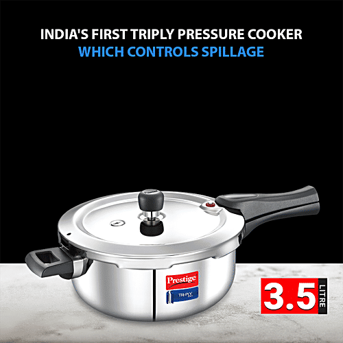 Prestige Svachh Triply Outer Lid Pressure Cooker - With Unique Deep Lid For Spillage Control, Silver, 3.5 l  
