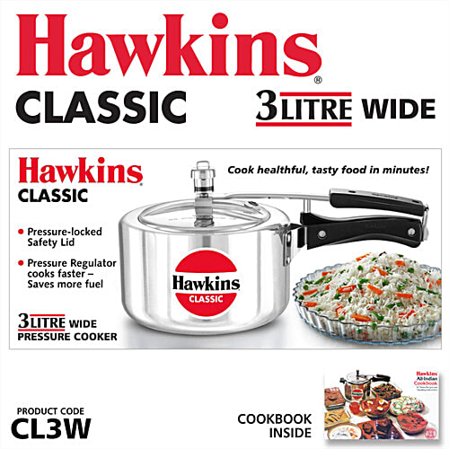 Hawkins Classic Pressure Cooker - Wide Design, Inner Lid, Silver, CL3W, 3 L  