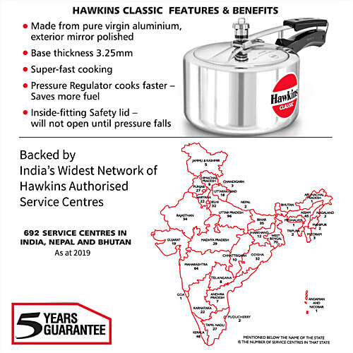 Hawkins Classic Pressure Cooker - Wide Design, Inner Lid, Silver, CL3W, 3 L  