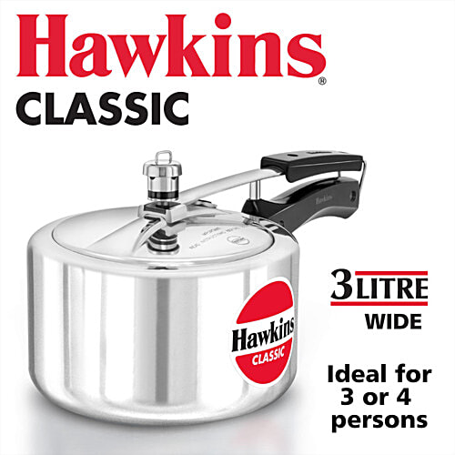 Hawkins Classic Pressure Cooker - Wide Design, Inner Lid, Silver, CL3W, 3 L  