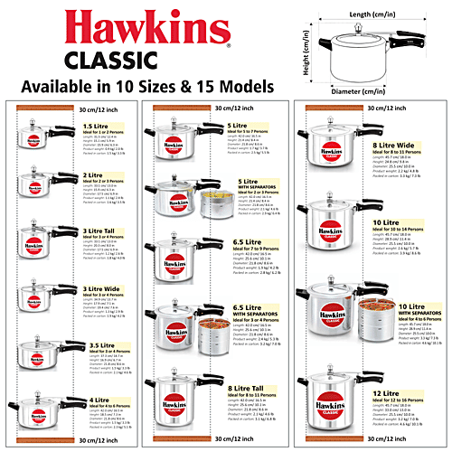 Hawkins Classic Pressure Cooker - Wide Design, Inner Lid, Silver, CL3W, 3 L  