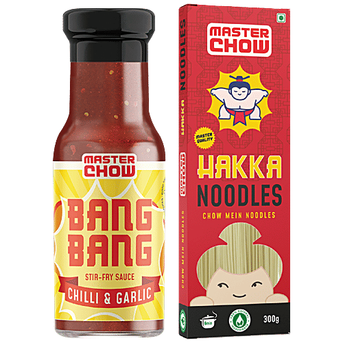 MasterChow Bang Bang Chilli & Garlic Stir Fry Sauce & Hakka Noodle - Used For Asian Style Cooking, 2 pcs  