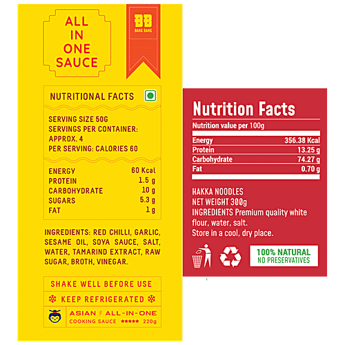 MasterChow Bang Bang Chilli & Garlic Stir Fry Sauce & Hakka Noodle - Used For Asian Style Cooking, 2 pcs  