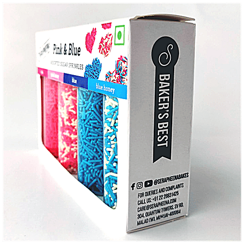 Serapheena Pink & Blue Sugar Sprinkles - Assorted Colours & Designs, For Cake Decoration, 100 g  