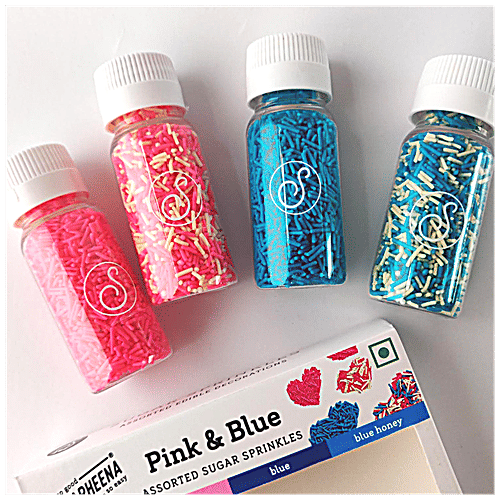 Serapheena Pink & Blue Sugar Sprinkles - Assorted Colours & Designs, For Cake Decoration, 100 g  