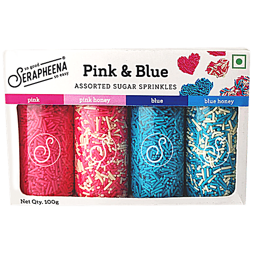 Serapheena Pink & Blue Sugar Sprinkles - Assorted Colours & Designs, For Cake Decoration, 100 g  