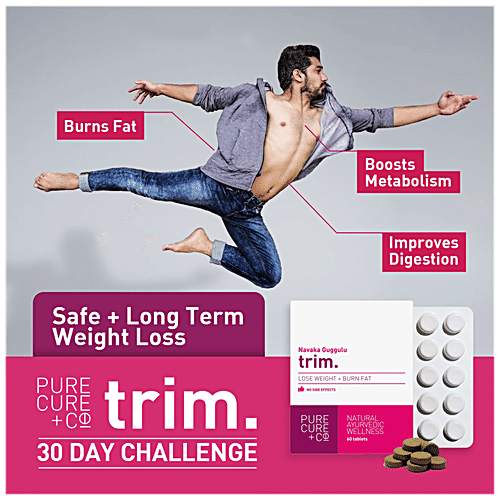 PURECURE+CO Navaka Guggulu Trim Tablets - Loose Weight + Burn Fat, Natural Ayurvedic Wellness, 60 pcs
