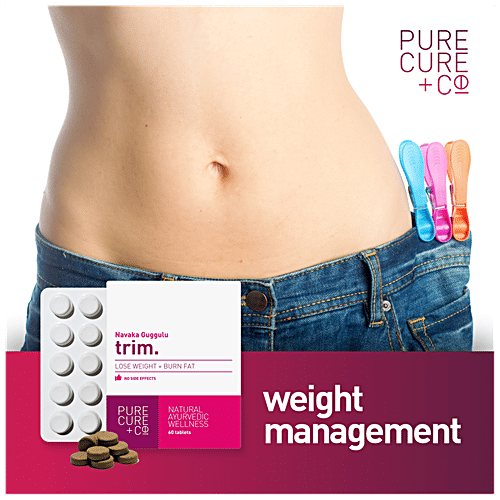PURECURE+CO Navaka Guggulu Trim Tablets - Loose Weight + Burn Fat, Natural Ayurvedic Wellness, 60 pcs