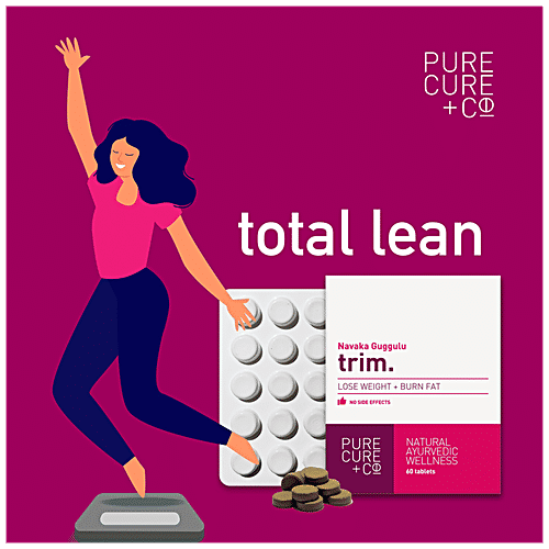 PURECURE+CO Navaka Guggulu Trim Tablets - Loose Weight + Burn Fat, Natural Ayurvedic Wellness, 60 pcs