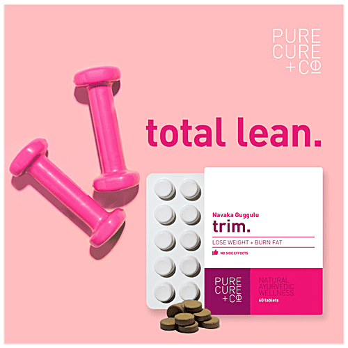 PURECURE+CO Navaka Guggulu Trim Tablets - Loose Weight + Burn Fat, Natural Ayurvedic Wellness, 60 pcs