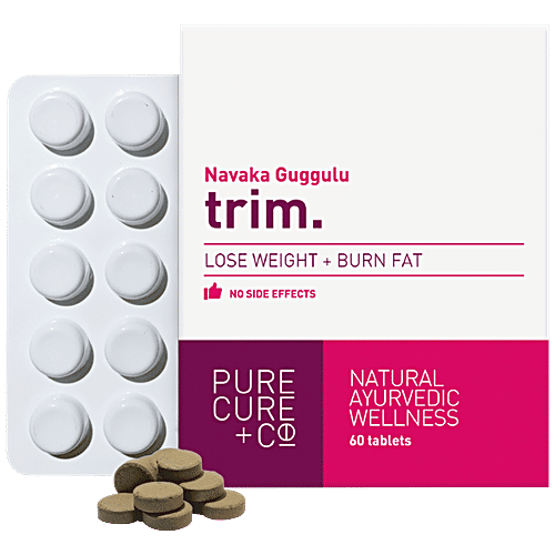 PURECURE+CO Navaka Guggulu Trim Tablets - Loose Weight + Burn Fat, Natural Ayurvedic Wellness, 60 pcs