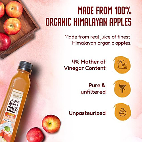 WOW Life Science  Organic Apple Cider Vinegar - Raw, Unfiltered & Unpasteurised, Boosts Immunity, 750 ml  