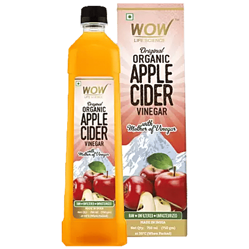WOW Life Science  Organic Apple Cider Vinegar - Raw, Unfiltered & Unpasteurised, Boosts Immunity, 750 ml  