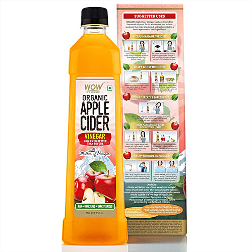 WOW Life Science  Organic Apple Cider Vinegar - Raw, Unfiltered & Unpasteurised, Boosts Immunity, 400 ml  