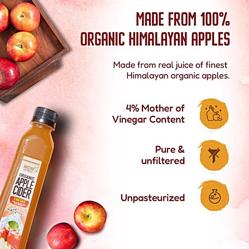 WOW Life Science  Organic Apple Cider Vinegar - Raw, Unfiltered & Unpasteurised, Boosts Immunity, 400 ml  