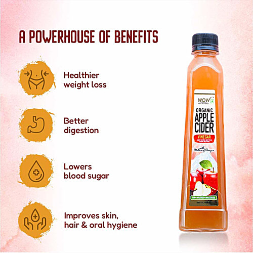 WOW Life Science  Organic Apple Cider Vinegar - Raw, Unfiltered & Unpasteurised, Boosts Immunity, 400 ml  