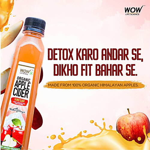 WOW Life Science  Organic Apple Cider Vinegar - Raw, Unfiltered & Unpasteurised, Boosts Immunity, 400 ml  
