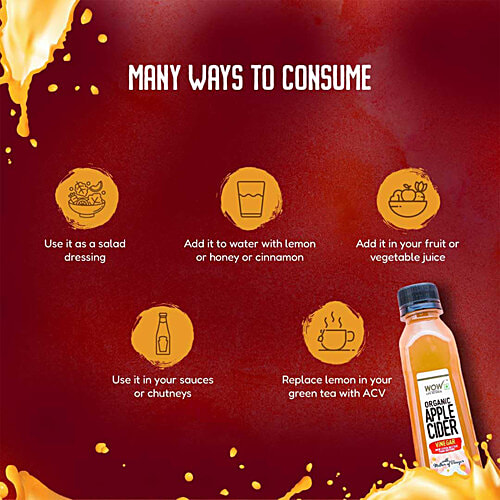 WOW Life Science  Organic Apple Cider Vinegar - Raw, Unfiltered & Unpasteurised, Boosts Immunity, 400 ml  