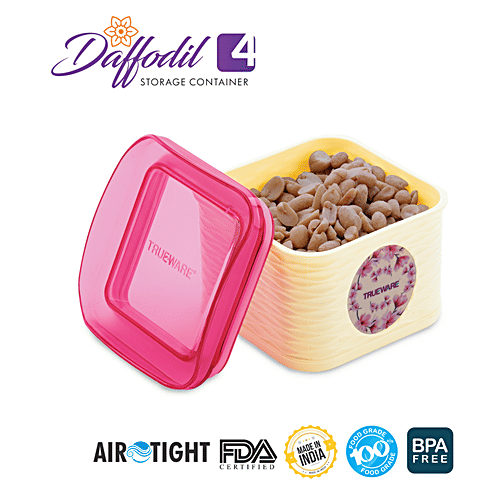 Trueware Daffodil Airtight Container 2 With Tray - Storage / Serving Jars, BPA Free, For Dry Fruits, Snacks, Pink, 5 pcs (Set of 4) 