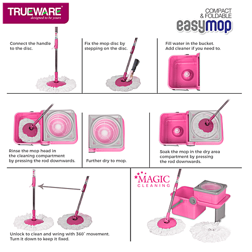 Buy Trueware 360 Degree Spin Mop Foldable With Durable Bucket