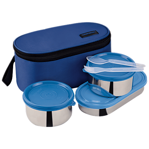 Buy Trueware Yum Yum Stainless Steel Tiffin Box With Bag, Spoon & Fork, Blue Online at Best