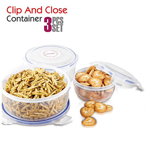 Trueware Clip & Close Plastic Container - Transparent, 350 ml Leak Proof