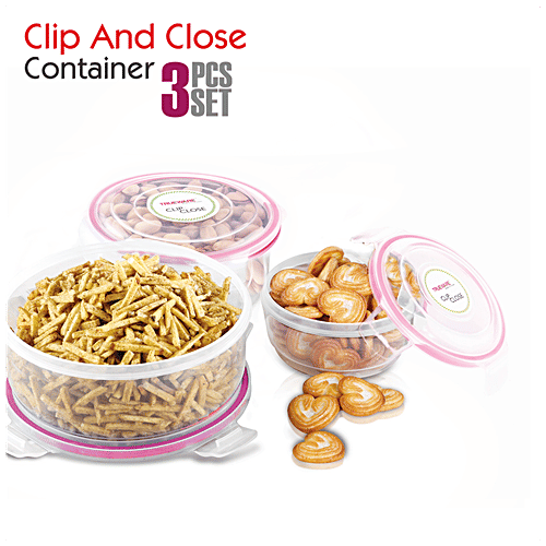 Trueware Clip & Close Plastic Container - Transparent, 350 ml Leak Proof