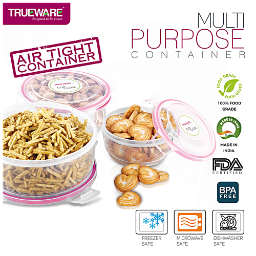 Trueware Clip & Close Plastic Container - Transparent, 1.2 l Leak Proof