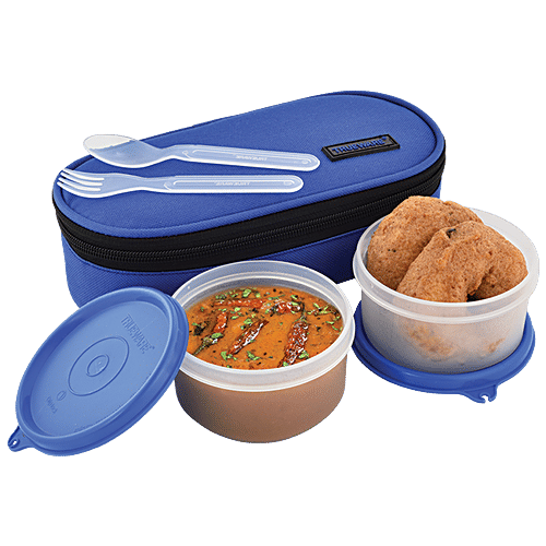 Trueware Plastic Lunch Box With 2 Containers - Classic , Insulated, Air Tight, Leakproof, Blue, 1 pc  
