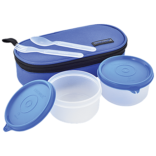 Trueware Plastic Lunch Box With 2 Containers - Classic , Insulated, Air Tight, Leakproof, Blue, 1 pc  