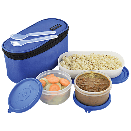 Trueware Plastic Lunch Box With Two Containers - Elite , Insulated, Air Tight, Leakproof, Blue, 1 pc  