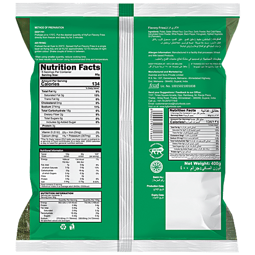 HyFun Flavory Fries - Rich In Protein & Fibre, Crispy, No Preservatives, Frozen Snack, 400 g  