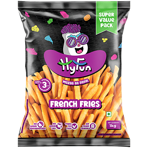 HyFun French Fries - Rich In Protein & Fibre, Crispy, No Preservatives, Frozen Snack, 1 kg  