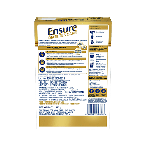 Ensure Diabetes Care Specialized Nutrition Drink, Vanilla, 375 g Box 