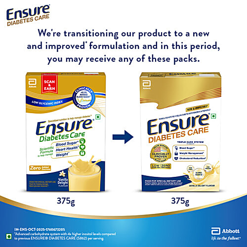 Ensure Diabetes Care Specialized Nutrition Drink, Vanilla, 375 g Box 