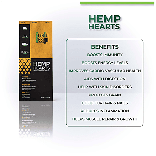 Cure by Design Hemp Hearts Hulled Seeds - Rich In Protein, Improves Muscle Growth & Repair, 200 g  Rich in Protein
 Improves Muscle Growth & Repair