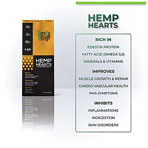 Cure by Design Hemp Hearts Hulled Seeds - Rich In Protein, Improves Muscle Growth & Repair, 200 g  Rich in Protein
 Improves Muscle Growth & Repair