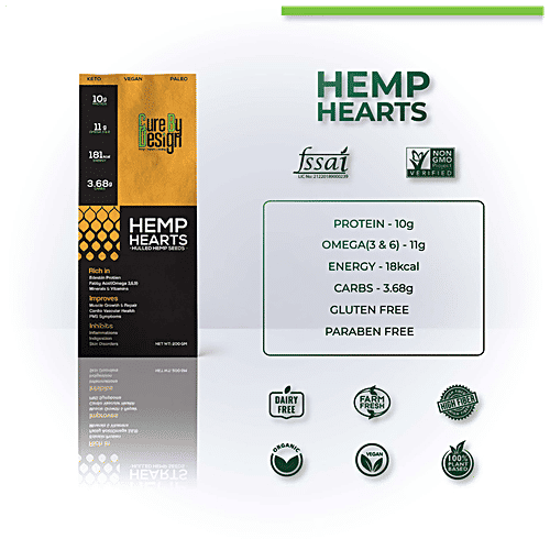Cure by Design Hemp Hearts Hulled Seeds - Rich In Protein, Improves Muscle Growth & Repair, 200 g  Rich in Protein
 Improves Muscle Growth & Repair