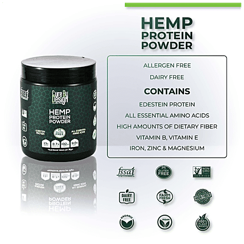 Cure by Design Hemp Protein Powder - All Essential Amino Acids, Good For Digestion, Gluten Free, 250 g
