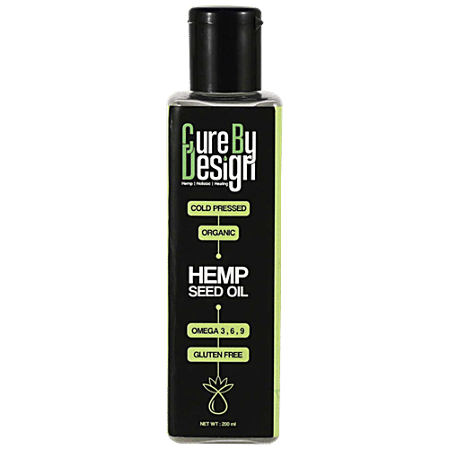 Cure by Design Hemp Seed Oil - Cold Pressed, Organic, Rich In Omega 3,6,9, Boosts Immunity,, 200 ml  