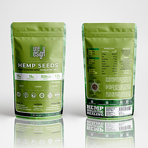 Cure by Design Hemp Seed Raw & Toasted With Himalayan Pink Salt - Rich In Omega Fatty Acids, Supports Cardiovascular Health, 250 g  Rich in Omega Fatty Acids
 Supports Cardiovascular Health