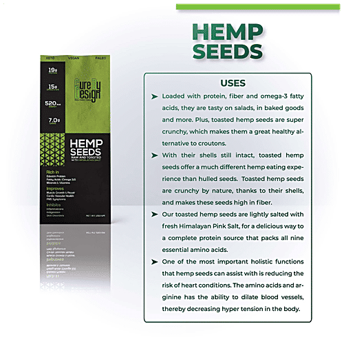 Cure by Design Hemp Seed Raw & Toasted With Himalayan Pink Salt - Rich In Omega Fatty Acids, Supports Cardiovascular Health, 250 g  Rich in Omega Fatty Acids
 Supports Cardiovascular Health