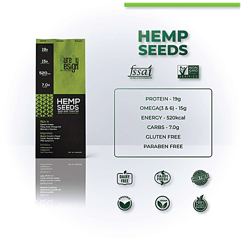 Cure by Design Hemp Seed Raw & Toasted With Himalayan Pink Salt - Rich In Omega Fatty Acids, Supports Cardiovascular Health, 250 g  Rich in Omega Fatty Acids
 Supports Cardiovascular Health