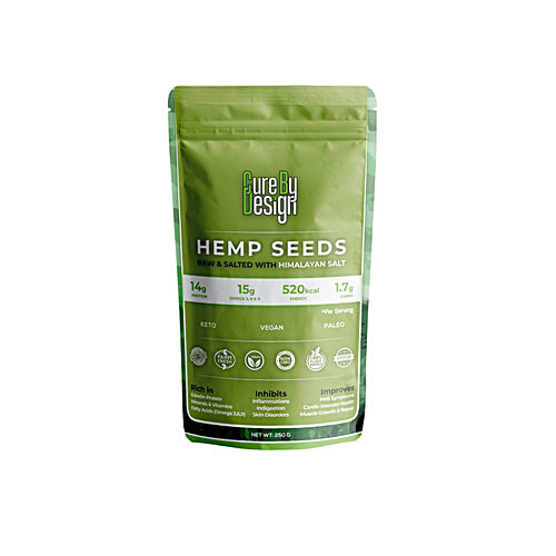 Cure by Design Hemp Seed Raw & Toasted With Himalayan Pink Salt - Rich In Omega Fatty Acids, Supports Cardiovascular Health, 250 g  Rich in Omega Fatty Acids
 Supports Cardiovascular Health