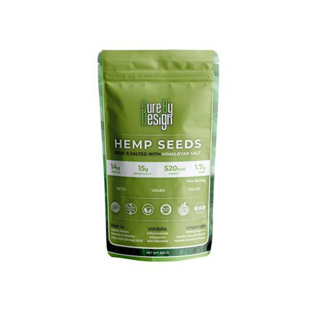 Cure By Design Hemp Seed Raw & Toasted With Himalayan Pink Salt - Rich In Omega Fatty Acids, Supports Cardiovascular Health, 250 g 