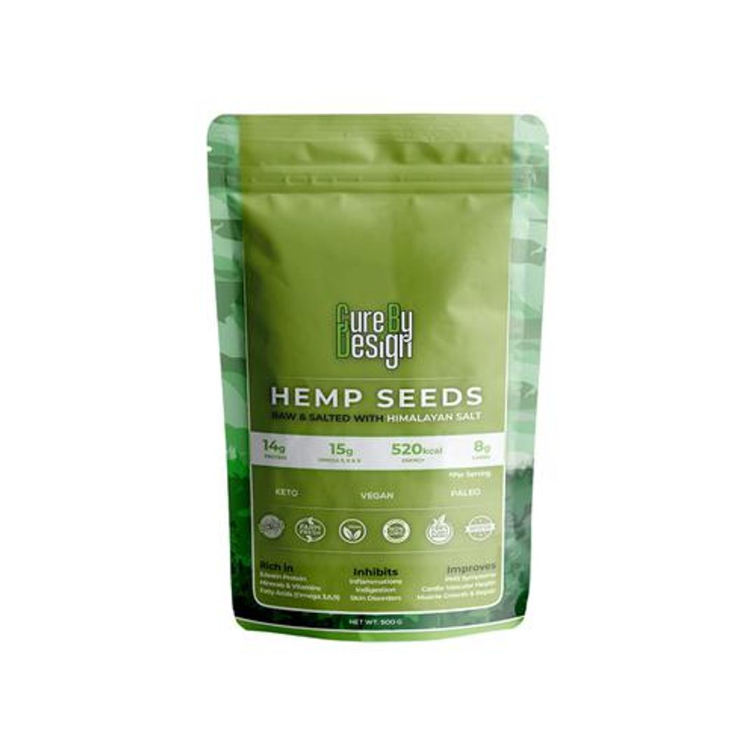 Cure By Design Hemp Seed Raw & Toasted With Himalayan Pink Salt - Rich In Omega Fatty Acids, Supports Cardiovascular Health, 500 g 