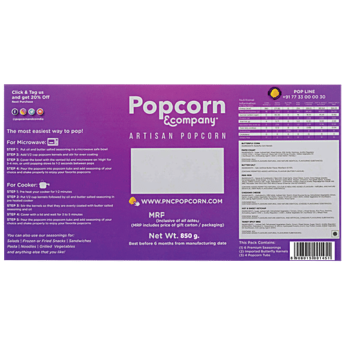 Popcorn & Co. Movie Night – DIY Popcorn Kit, Seasoning Variety Pack, 800 g (Set of 6)