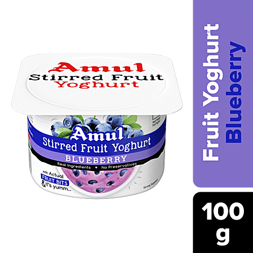 Amul Stirred Fruit Yoghurt - Blueberry, Rich, Smooth & Creamy Texture, No Preservatives, 100 g
