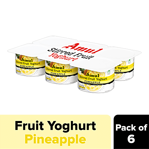 Amul Stirred Fruit Yoghurt - Pineapple, Rich, Smooth & Creamy Texture, No Preservatives, 100 g  