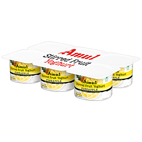 Amul Stirred Fruit Yoghurt - Pineapple, Rich, Smooth & Creamy Texture, No Preservatives, 100 g  